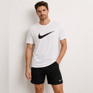 Nike White Tee with Black and Maroon Swoosh Logo
